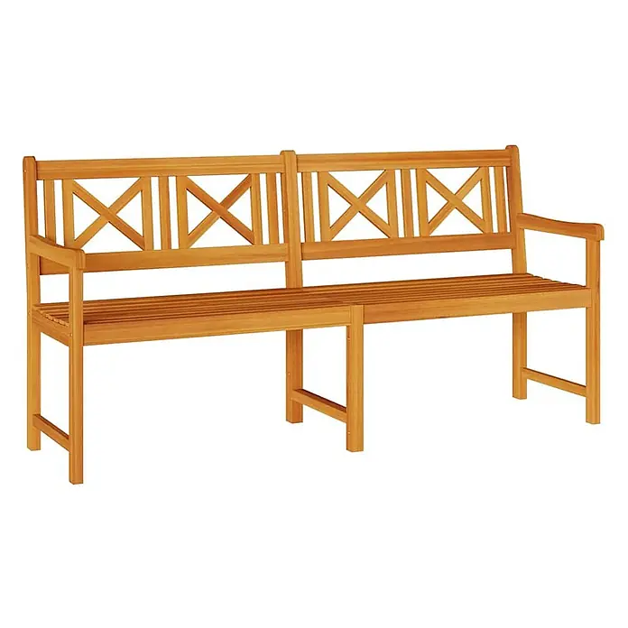 Furnicato Gartenbank Akazienholz geölt - B x T x H: 56 x 180 x 90 cm, Massivholz Akazie, Braun - Helle braune Gartenbank aus Holz mit Lattenrostsitz und Rückenlehne mit X-Muster.