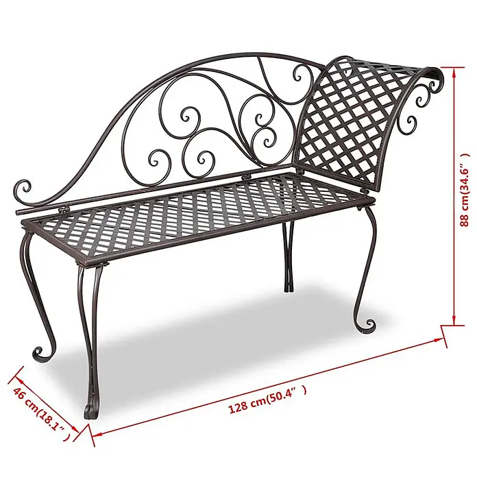 Furnicato Gartenbank Eisen Antikes Braun - B x T x H: 128 x 46 x 88 cm, Braun - Braune schmiedeeiserne Gartenbank mit verschnörkelten Verzierungen und Gittermuster.