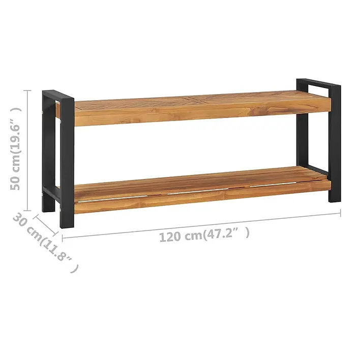 Furnicato Gartenbank - Schwarz - Zweistöckige Holzbank mit schwarzem Metallrahmen.