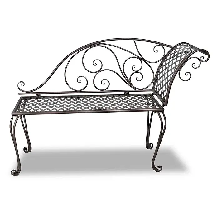 Furnicato Gartenbank Eisen Antikes Braun - B x T x H: 128 x 46 x 88 cm, Braun - Dunkelbronzene Schmiedeeisen-Gartenbank mit verschnörkeltem Rücken und Gitterrostsitz.