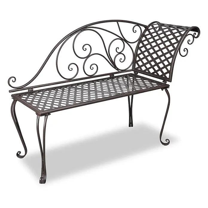 Furnicato Gartenbank Eisen Antikes Braun - B x T x H: 128 x 46 x 88 cm, Braun - Verzierte dunkelbraune Metallgartenbank mit dekorativen Schnörkeln und Gittermuster an Sitzfläche und Rückenlehne.