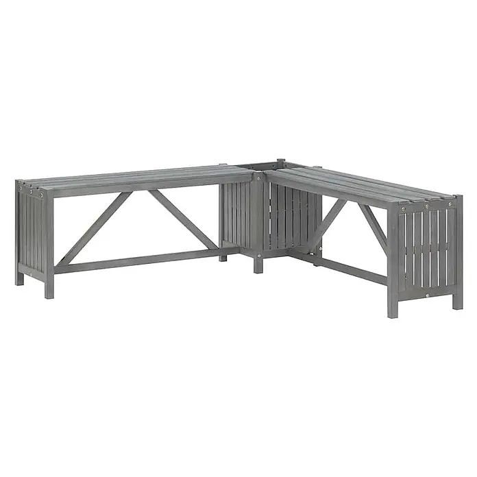 Furnicato Gartenbank Akazien-Massivholz - B x T x H: 117 x 117 x 40 cm, Grau - Graue L-förmige Eckbank aus Holz, ideal für den Außenbereich.