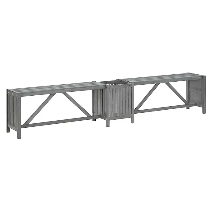 Furnicato Gartenbank - Grau - Lange graue Gartenbank aus Holz mit Lattenrost-Sitzfläche und integriertem Pflanzkasten.