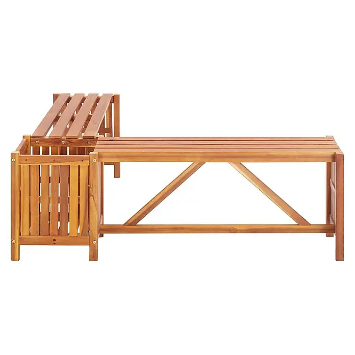 Furnicato Gartenbank Akazien-Massivholz geölt - B x T x H: 117 x 117 x 40 cm, Braun - Braune Holz-L-förmige Gartenbank mit integriertem Blumenkasten.