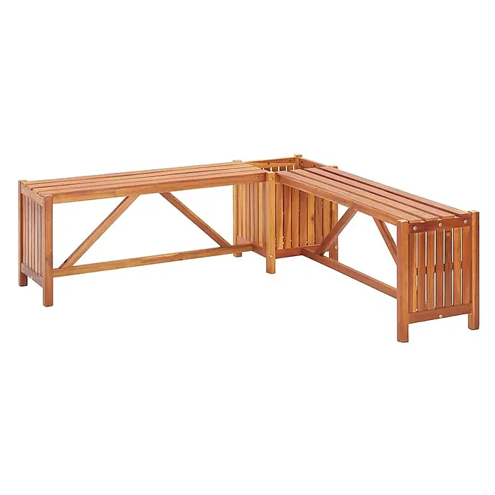 Furnicato Gartenbank Akazien-Massivholz geölt - B x T x H: 117 x 117 x 40 cm, Braun - L-förmige Akazienholz-Gartenbank mit integriertem Pflanzkasten, Lamellendesign.