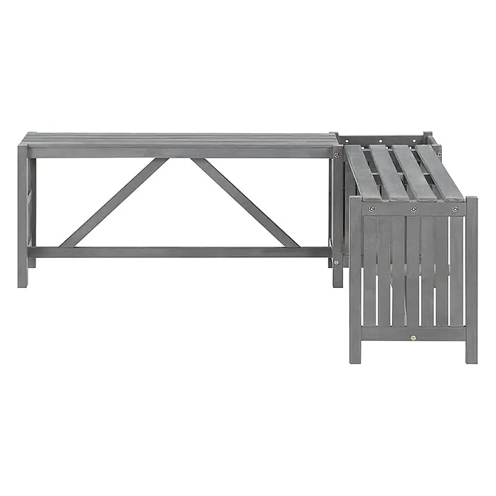 Furnicato Gartenbank Akazien-Massivholz - B x T x H: 117 x 117 x 40 cm, Grau - L-förmige graue Holzgartenbank mit Lattenrost und Seitenverkleidungen.