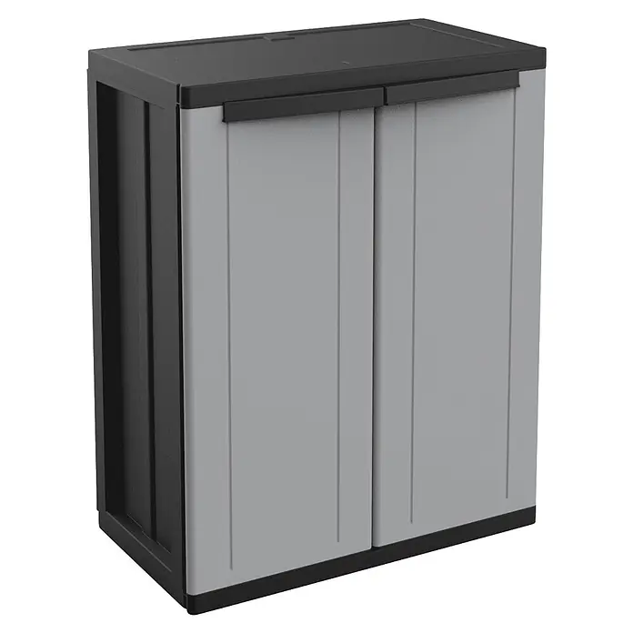 Terry JLine Armario multiusos de plástico  Alto + Bajo - Gris/Negro, Plástico - Armario de almacenamiento de plástico gris oscuro y gris claro con dos puertas.