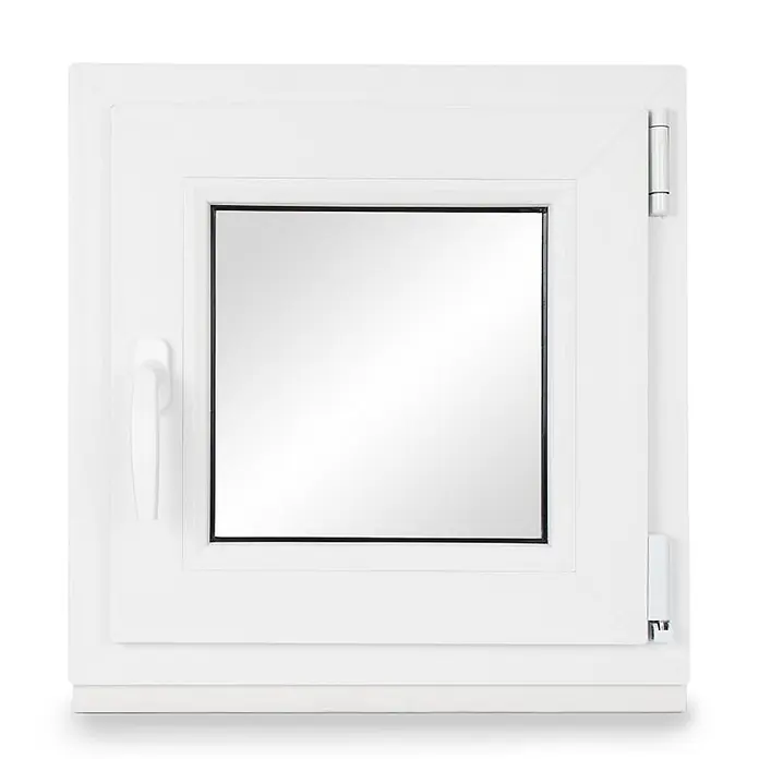Neruli Kellerfenster 55x55 cm(BxH) DIN Rechts 2 -fach Glas Dichtung Schwarz - 55 x 55 cm, DIN Anschlag: Rechts, Weiß - Weißes Kunststofffenster mit Griff und sichtbaren Scharnieren.