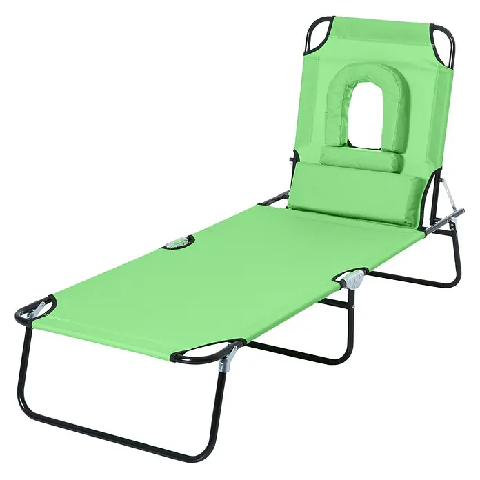 Furnicato Gartenliege - B x T: 58 x 187 cm, Grün, Polyester - Grüne tragbare Sonnenliege mit verstellbarer Rückenlehne und Gesichtsausschnitt für entspanntes Bauchliegen.
