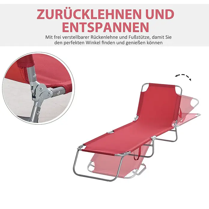 Furnicato Gartenliege - B x T: 60,5 x 187 cm, Weinrot, Polyester - Rote Sonnenliege mit verstellbarer Rückenlehne und Fußstütze für entspanntes Liegen.