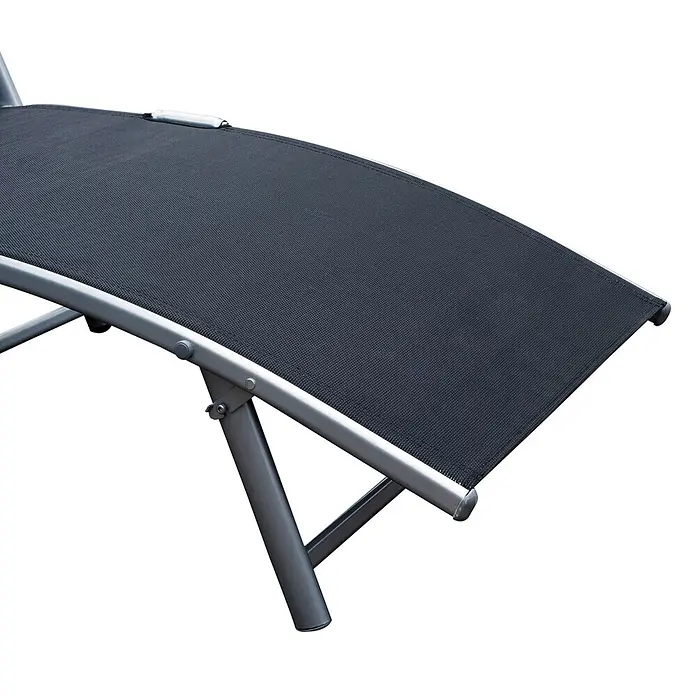 Furnicato Gartenliege - B x T: 63,5 x 180 cm, Schwarz, Metall - Verstellbares, dunkelgraues Stoff-Sonnenliegenteil mit Metallrahmen.
