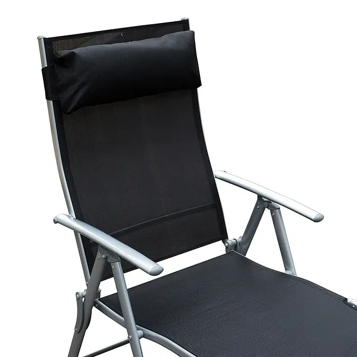 Furnicato Gartenliege - B x T: 63,5 x 180 cm, Schwarz, Metall - Schwarze Sonnenliege mit silbergrauem Metallrahmen und Netzgewebe. Inklusive schwarzem Kopfkissen.