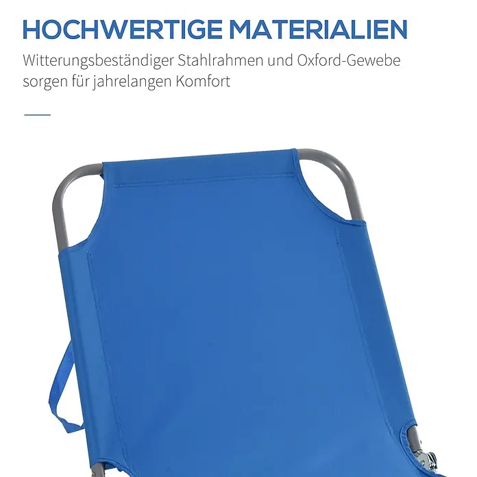 Furnicato Gartenliege - B x T: 55 x 187 cm, Blau, Polyester - Nahaufnahme eines blauen Outdoor-Stuhls aus Oxford-Gewebe mit wetterfestem Stahlrahmen, für Komfort und Haltbarkeit.