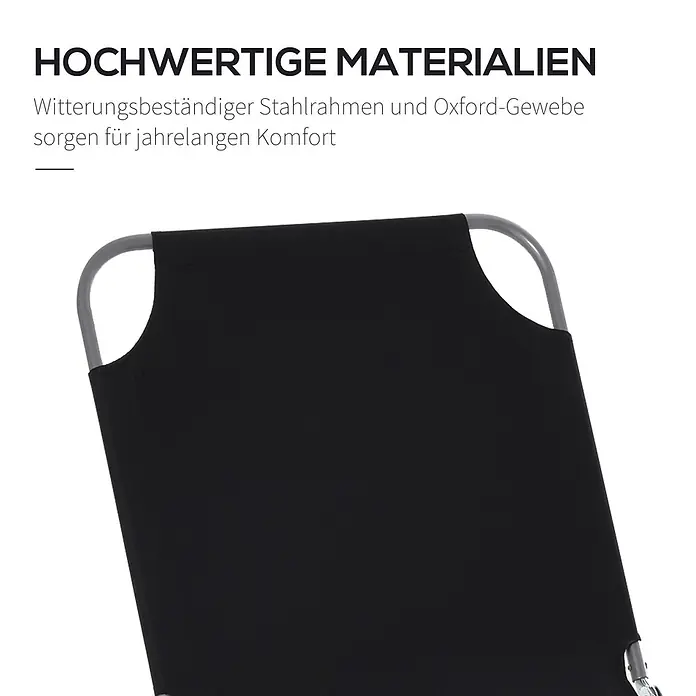 Furnicato Gartenliege - B x T: 55 x 187 cm, Schwarz, Polyester - Wetterbeständige schwarze Oxford-Stoffbespannung mit grauem Stahlrahmen, die langlebige Materialien für Komfort hervorhebt.