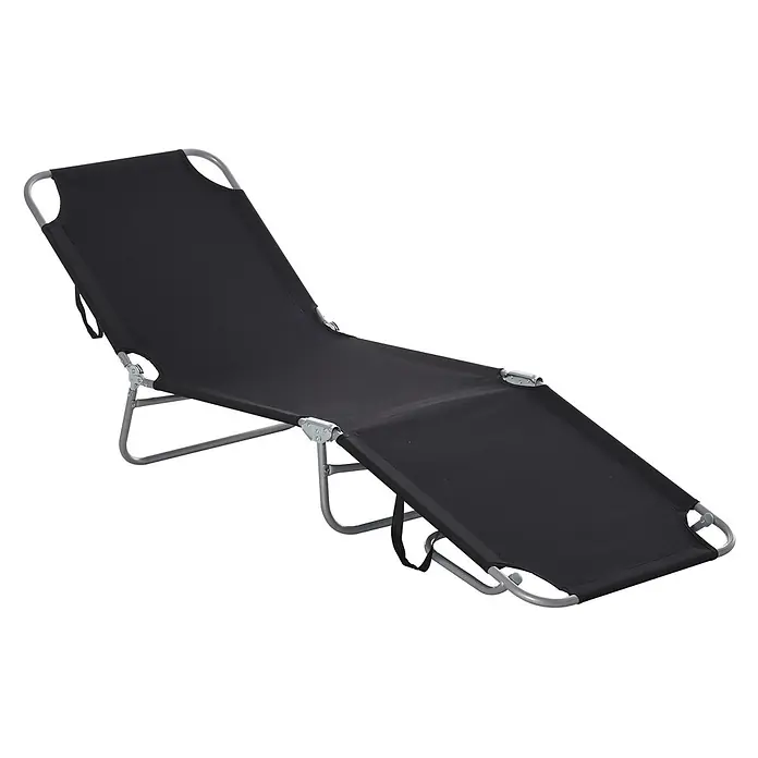 Furnicato Gartenliege - B x T: 55 x 187 cm, Schwarz, Polyester - Verstellbare schwarze Klappliege mit grauem Metallrahmen.