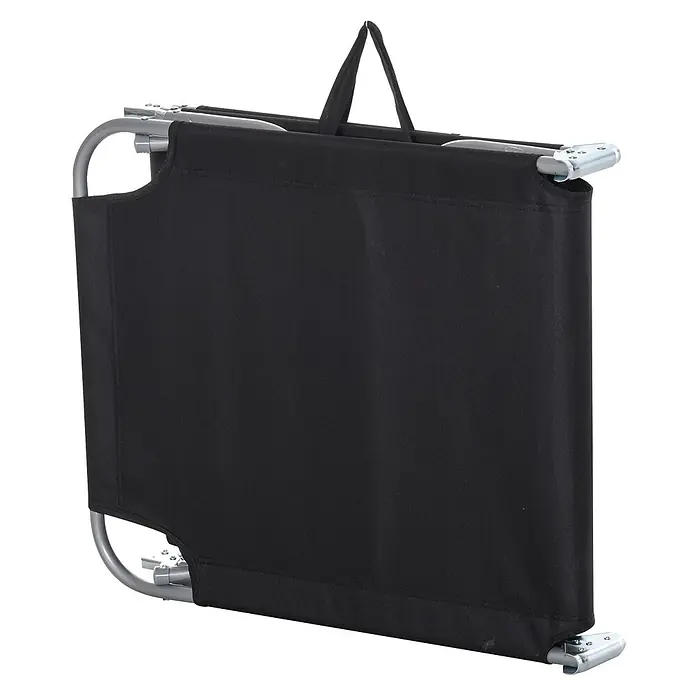 Furnicato Gartenliege - B x T: 55 x 187 cm, Schwarz, Polyester - Zusammengeklapptes schwarzes Campingbett aus Stoff mit grauem Metallrahmen und Tragegriff.