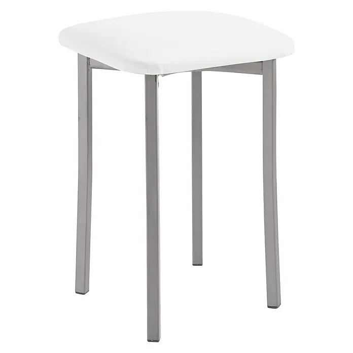 Taburete de cocina Kira - L x An x Al: 33 x 33 x 47 cm, Blanco - Este moderno taburete presenta un asiento blanco y una elegante estructura metálica plateada, ideal para cualquier hogar. Ofrece asientos elegantes y funcionales.