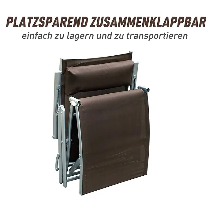 Furnicato Gartenliege - B x T: 63,5 x 180 cm, Braun, Metall - Ein brauner, klappbarer Liegestuhl, platzsparend zusammengefaltet zur Lagerung und zum Transport.