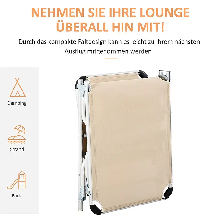 Furnicato Gartenliege - B x T: 60 x 189 cm, Beige, Aluminium - Gefalteter beiger Klappliegestuhl für einfachen Transport und platzsparende Lagerung.