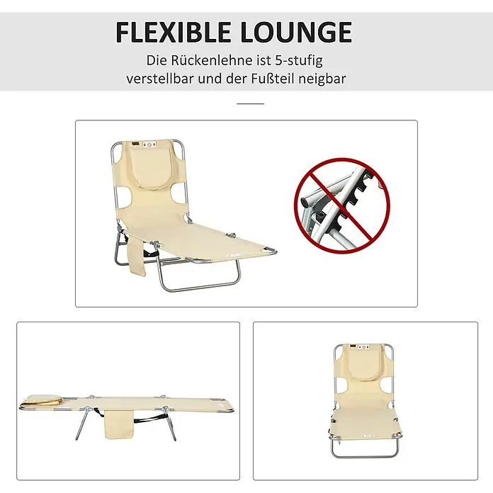 Outsunny Gartenliege - B x T: 55 x 185 cm, Beige, Polyester, Rückenlehne verstellbar - Beige flexible Liege mit Metallrahmen. Rückenlehne 5-stufig verstellbar, Fußteil neigbar.