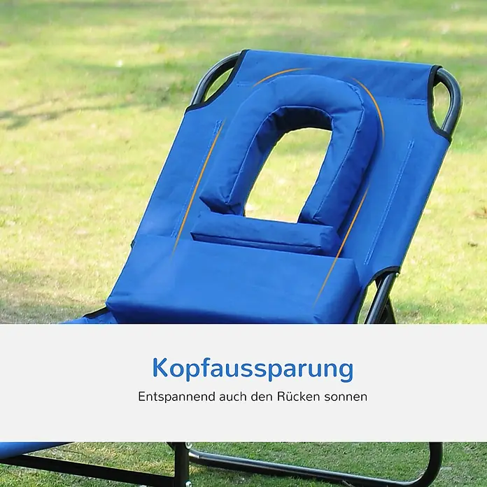 Furnicato Gartenliege - B x T: 58 x 190 cm, Blau - Blauer Sonnenliege mit Kopfaussparung zum entspannten Sonnen des Rückens.