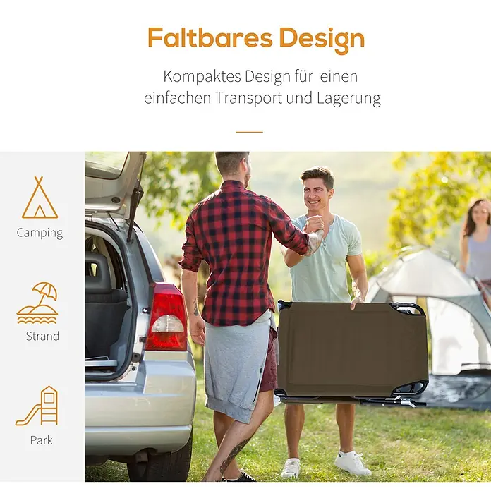 Furnicato Gartenliege - B x T: 58 x 190 cm, Braun - Faltbares olivgrünes Feldbett, kompakt für einfachen Transport und Outdoor-Nutzung wie Camping oder Strand.