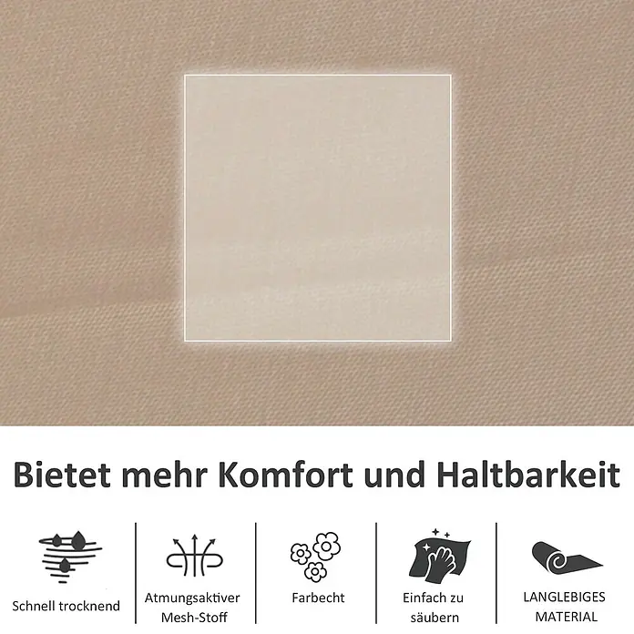 Furnicato Gartenliege - B x T: 62 x 150 cm, Beige, Metall - Hellbeiger Stoff, der schnelltrocknend, atmungsaktiv, farbecht, leicht zu reinigen und langlebig ist.