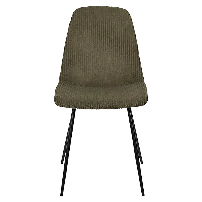 Home Deco Factory Silla Scott - Verde, 4 ud. - Silla de comedor de pana verde oliva con patas de metal negro.