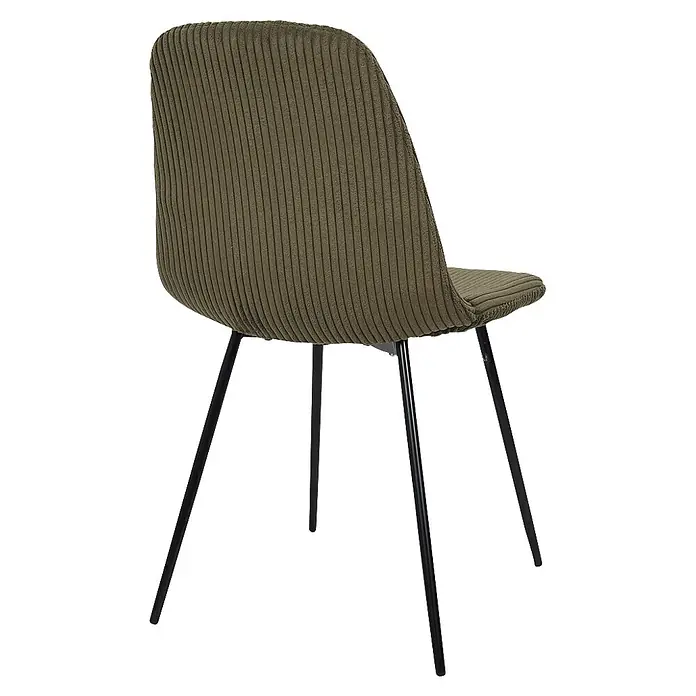 Home Deco Factory Silla Scott - Verde, 4 ud. - Silla de pana verde oliva con patas de metal negro.