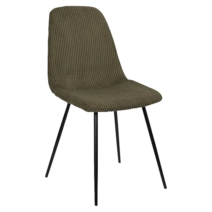 Home Deco Factory Silla Scott - Verde, 4 ud. - Silla de comedor de pana verde oliva con patas de metal negras.