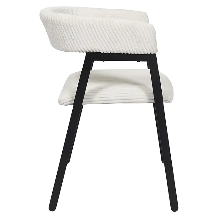 Home Deco Factory Silla Scott - Beige, 2 ud. - Silla de pana blanca acanalada con estructura y patas de metal negro.
