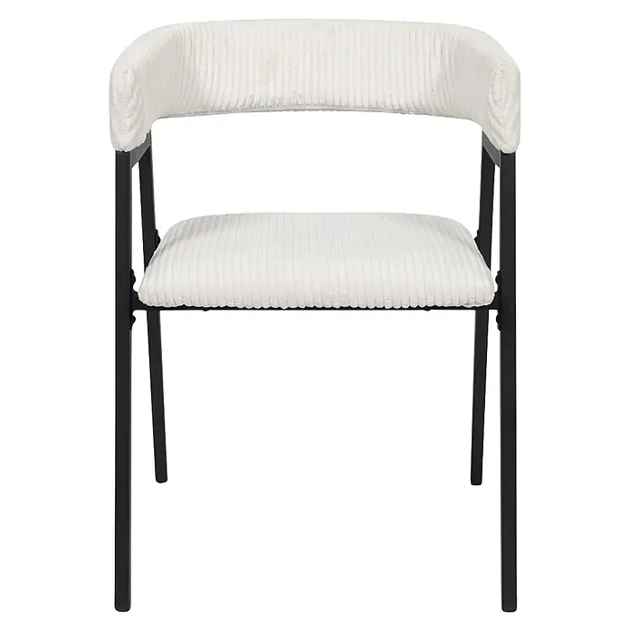 Home Deco Factory Silla Scott - Beige, 2 ud. - Silla moderna con tapicería blanca acanalada y estructura de metal negro.