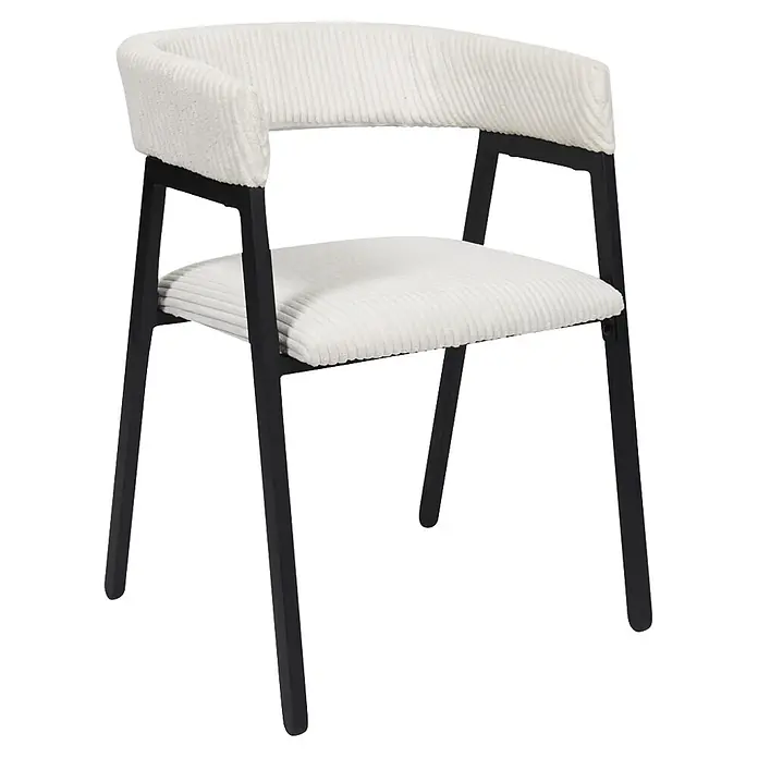 Home Deco Factory Silla Scott - Beige, 2 ud. - Silla de comedor tapizada en pana blanca con estructura de metal negro.