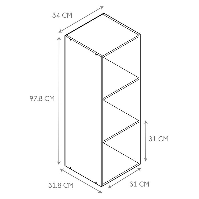 Home Deco Factory Estantería de madera Pietra (Al x An x Pr: 97,8 x 34 x 31,8 cm, Capacidad de carga por balda: 5 kg, Número de baldas: 3 ud., Atornillado, Natural) | BAUHAUS