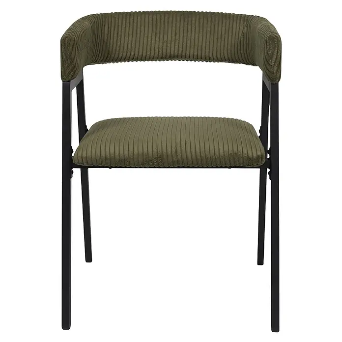 Home Deco Factory Silla Scott - Verde, 2 ud. - Silla de tela acanalada verde con estructura de metal negro.