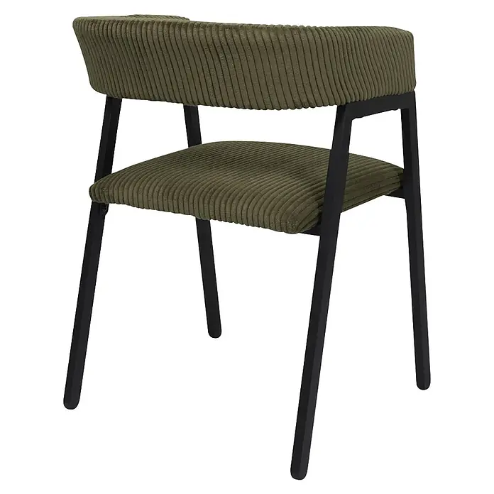 Home Deco Factory Silla Scott - Verde, 2 ud. - Silla moderna de pana verde oliva con patas de metal negro.