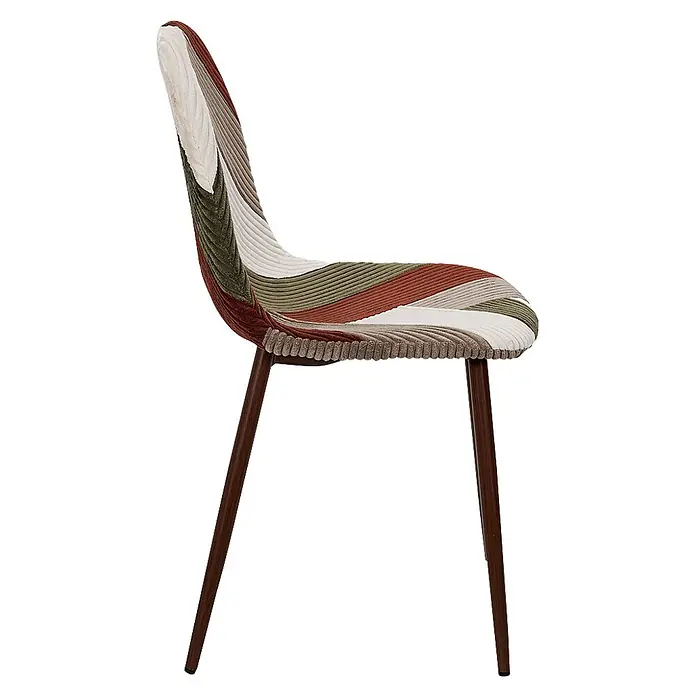 Home Deco Factory Silla Scott - Patchwork, 4 ud. - Silla con tapicería de pana a rayas en tonos tierra y patas de madera oscura.