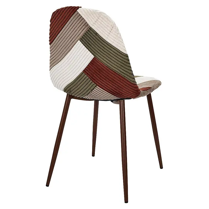 Home Deco Factory Silla Scott - Patchwork, 4 ud. - Silla de comedor moderna con asiento de pana patchwork en tonos tierra y patas oscuras y delgadas.
