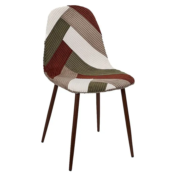 Home Deco Factory Silla Scott - Patchwork, 4 ud. - Silla de pana patchwork en tonos tierra con patas de madera oscura.