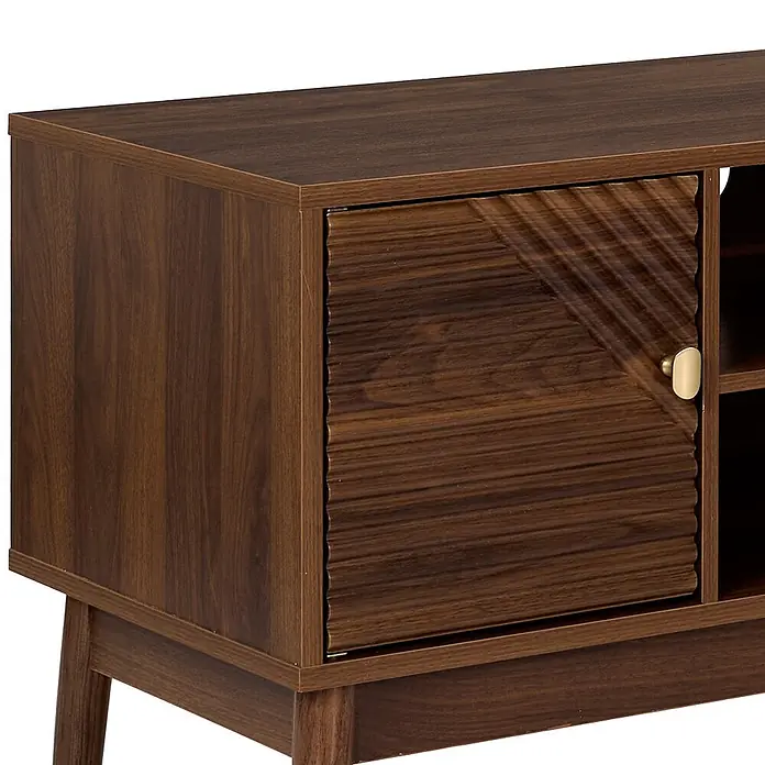 Home Deco Factory Tiffany Mueble para TV - L x An x Al: 40 x 110 x 48 cm, Marrón - Consola multimedia de madera marrón oscuro con puerta texturizada y pomo dorado, sobre patas cónicas.
