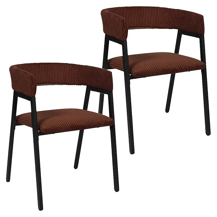 Home Deco Factory Silla Scott - Terracota, 2 ud. - Dos sillas tapizadas de pana marrón con estructuras de metal negro.