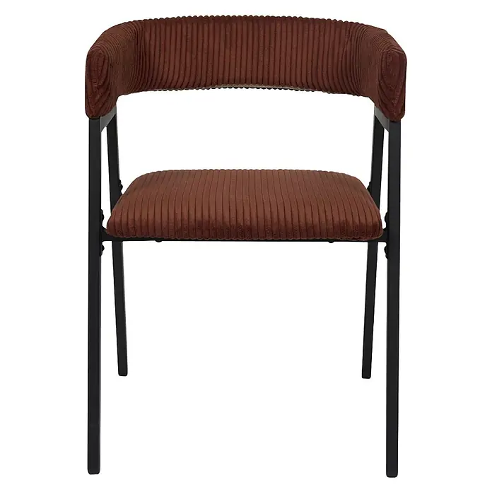 Home Deco Factory Silla Scott - Terracota, 2 ud. - Silla de pana marrón con estructura de metal negro y reposabrazos.