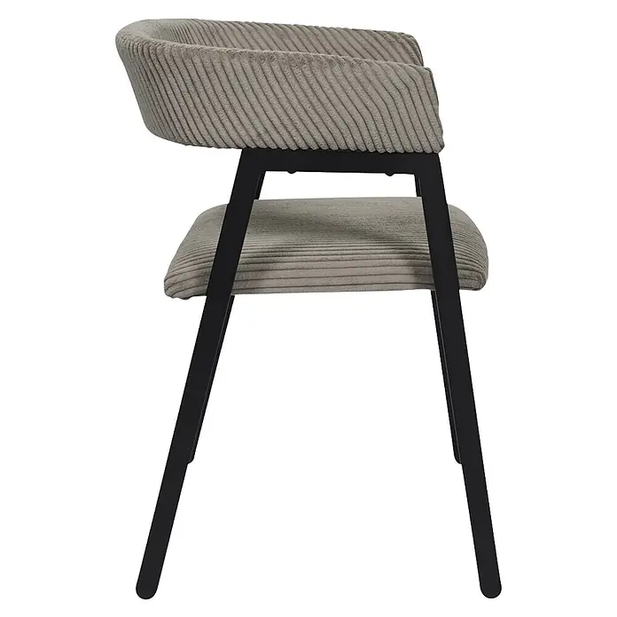 Home Deco Factory Silla Scott - Taupe, 2 ud. - Silla de pana gris claro con estructura de metal negro, vista lateral.