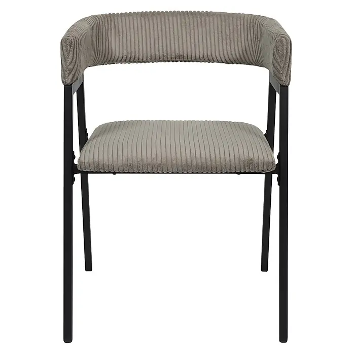 Home Deco Factory Silla Scott - Taupe, 2 ud. - Silla de tela acanalada gris claro con estructura de metal negro. Respaldo curvado y asiento tapizado.