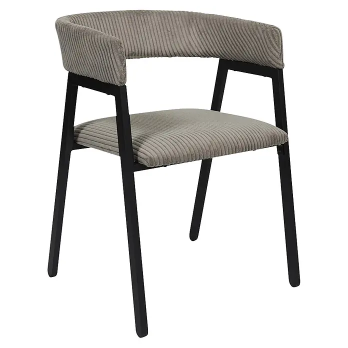 Home Deco Factory Silla Scott - Taupe, 2 ud. - Silla de tela acanalada gris claro con estructura de metal negro.