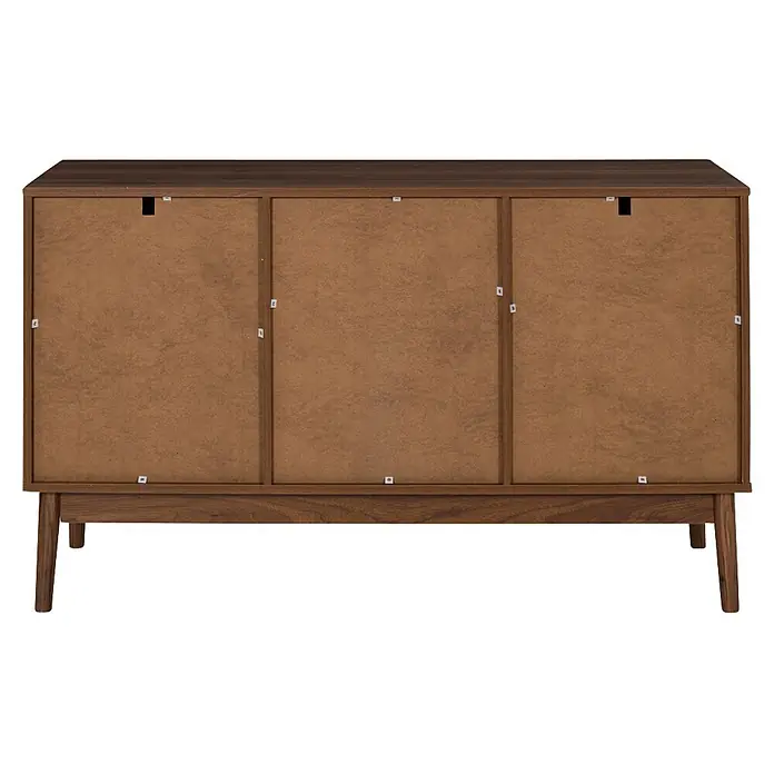 Home Deco Factory Tiffany Aparador - L x An x Al: 40 x 120 x 70 cm, Marrón, Número de puertas: 2 ud. - Parte trasera de aparador de madera marrón de tres secciones, con panel trasero delgado, orificios para cables y clips.