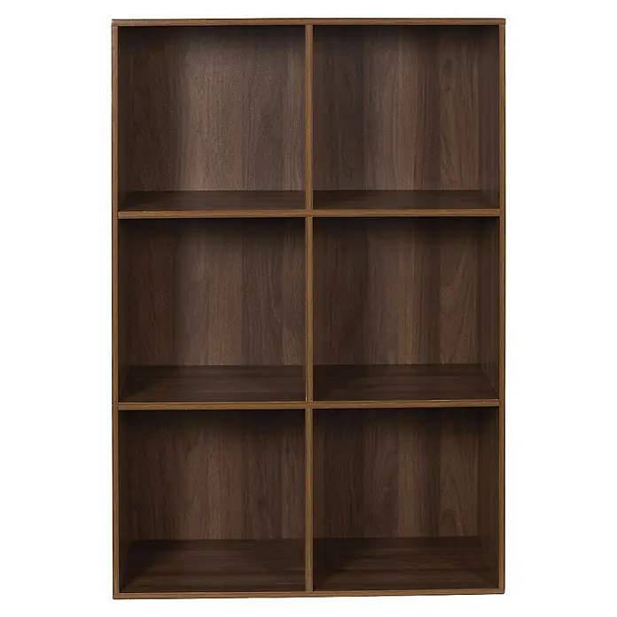 Home Deco Factory Tiffany Estantería de madera - Al x An x Pr: 97,8 x 66,6 x 31,8 cm, Capacidad de carga por balda: 5 kg, Número de baldas: 6 ud., Atornillado, Marrón - Estantería de madera marrón oscuro con seis compartimentos para almacenamiento y exhibición.