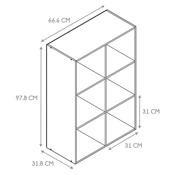 Home Deco Factory Tiffany Estantería de madera (Al x An x Pr: 97,8 x 66,6 x 31,8 cm, Capacidad de carga por balda: 5 kg, Número de baldas: 6 ud., Atornillado, Marrón) | BAUHAUS