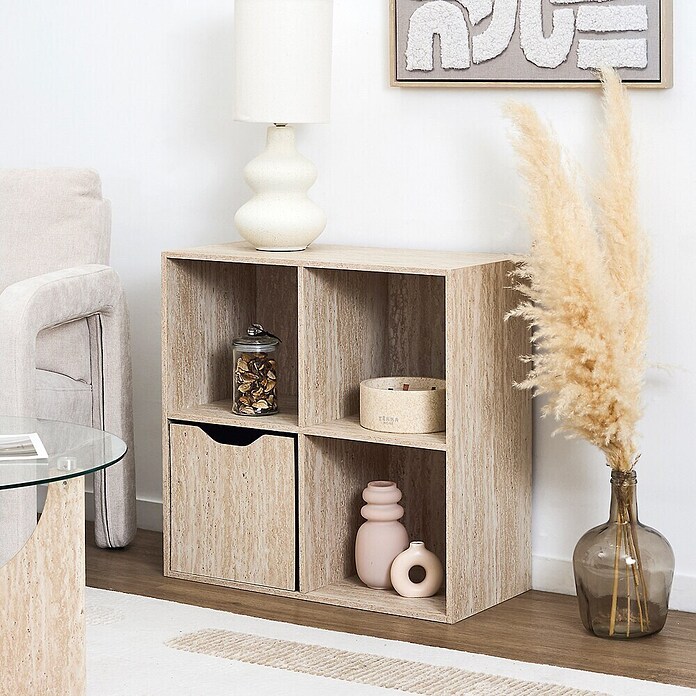 Home Deco Factory Estantería de madera Pietra (Al x An x Pr: 65,6 x 66,6 x 31,8 cm, Capacidad de carga por balda: 5 kg, Número de baldas: 4 ud., Atornillado, Natural) | BAUHAUS