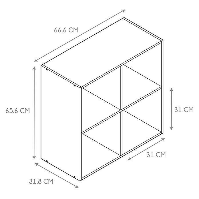 Home Deco Factory Estantería de madera Pietra (Al x An x Pr: 65,6 x 66,6 x 31,8 cm, Capacidad de carga por balda: 5 kg, Número de baldas: 4 ud., Atornillado, Natural) | BAUHAUS